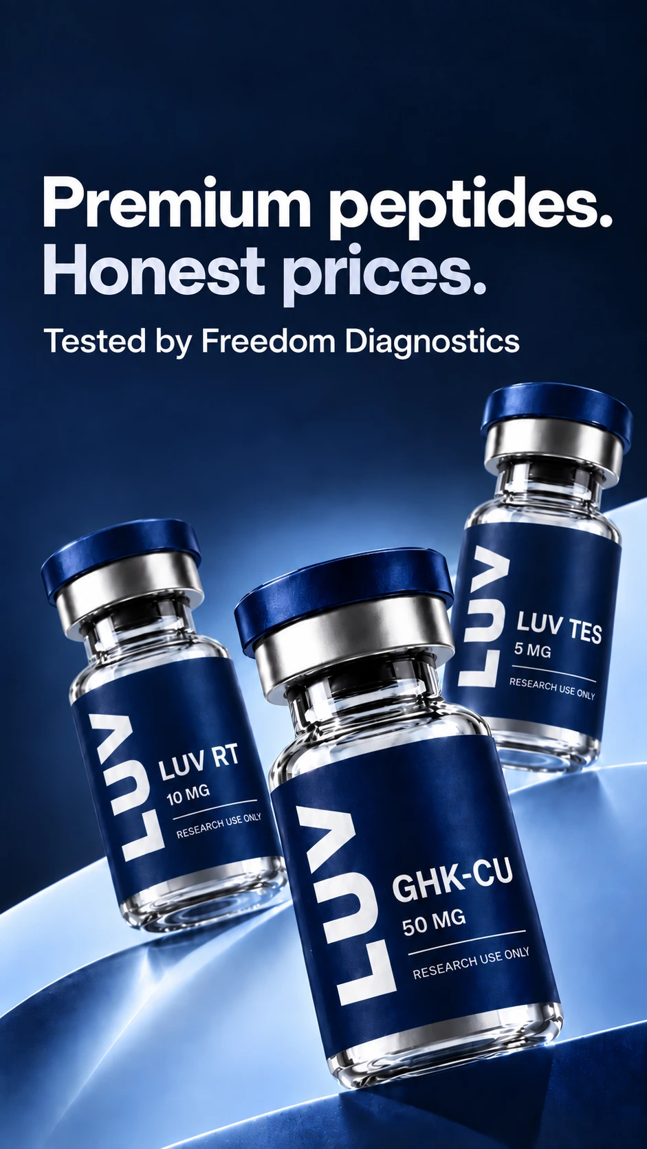 Premium peptides. Honest prices. Tested by Freedom Diagnostics.